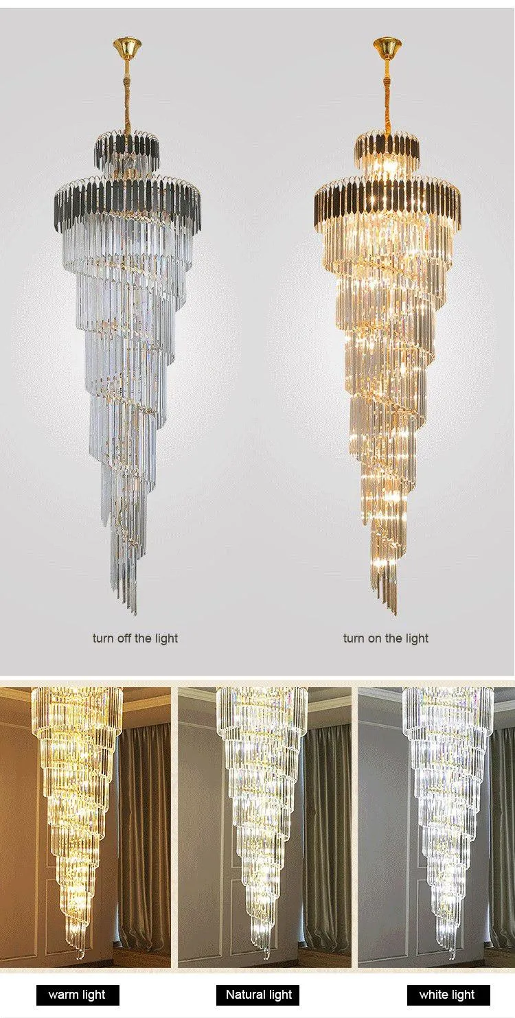 Modern Luxury Design Large Hanging Long Crystal Chandeliers Ceiling for Stairs