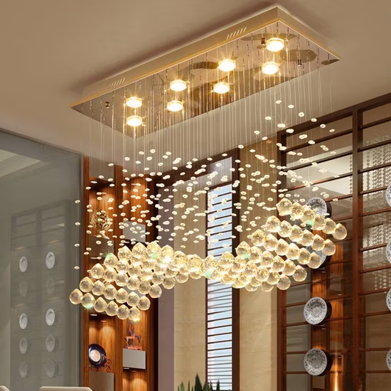 Modern American Euroueap Home Decoration Luxury Crystal Stainless Steel Brass Copper Iron Metal Hanging Pendant Lights Chandelier